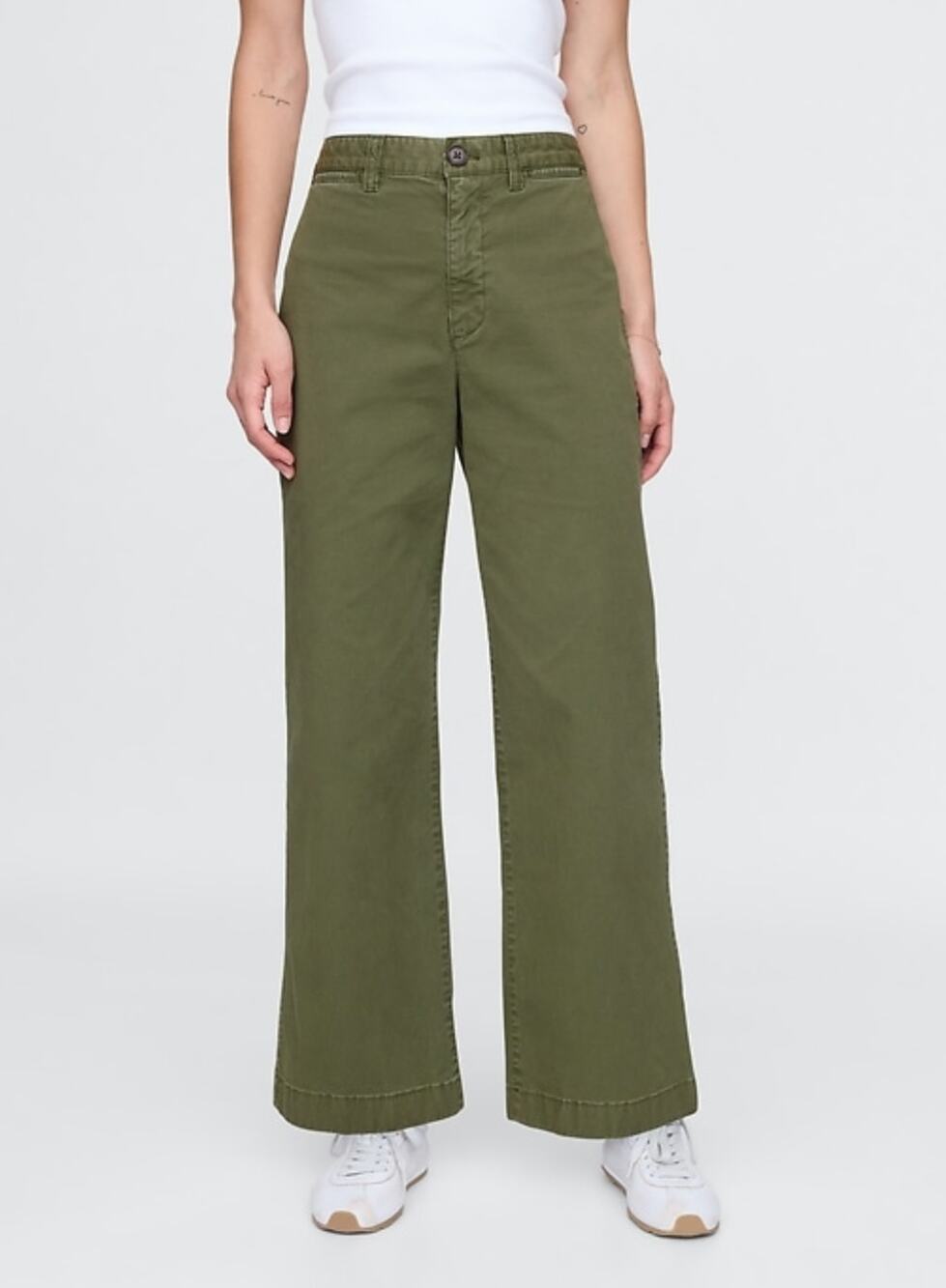 Gap High Rise Stride Wide-Leg Ankle Khakis Green 6 Tall